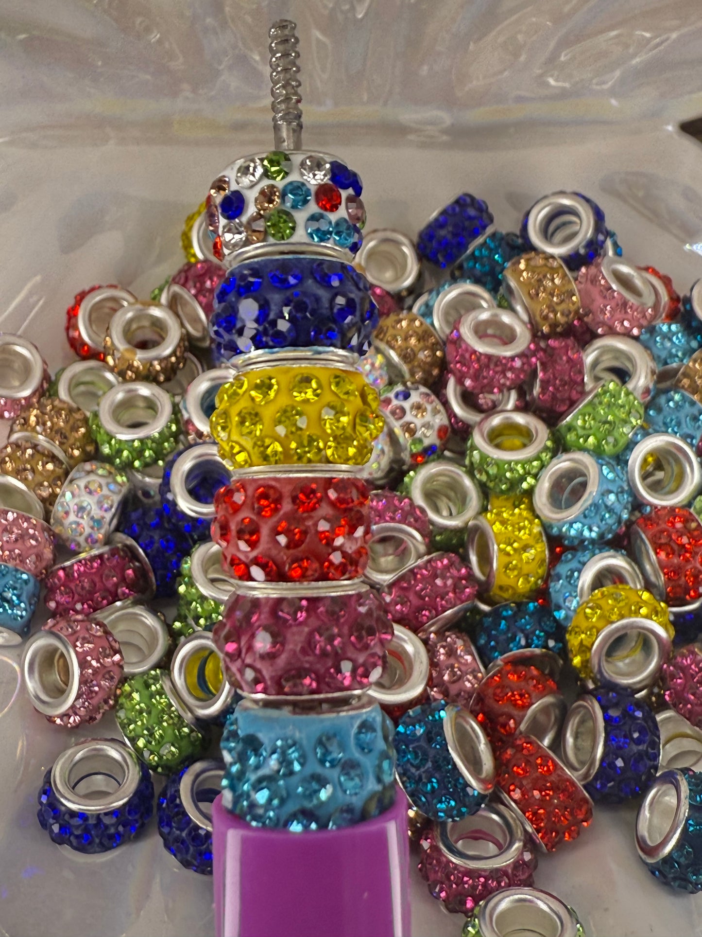 R81-(10PCS) 11mm Multi Color Rhinestone Round Style Acrylic/Plastic Spacer/Wheel Beads for DIY