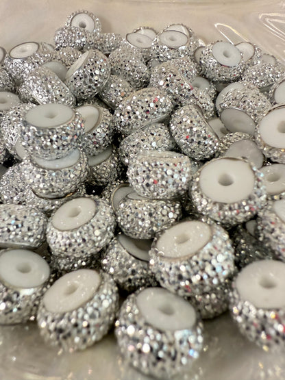 R66-(10PCS) 12mm METALLIC SILVER Round Rondelle Style Spacer Plastic/Acrylic Beads for DIY
