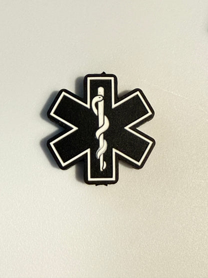 F/C24- (1)PC 1" Choose Your Color- Red/Black/Blue Medical Star Of Life/EMS Focal Bead for DIY Keychains, Wristlets, Cup Charms, Car Charms ETC