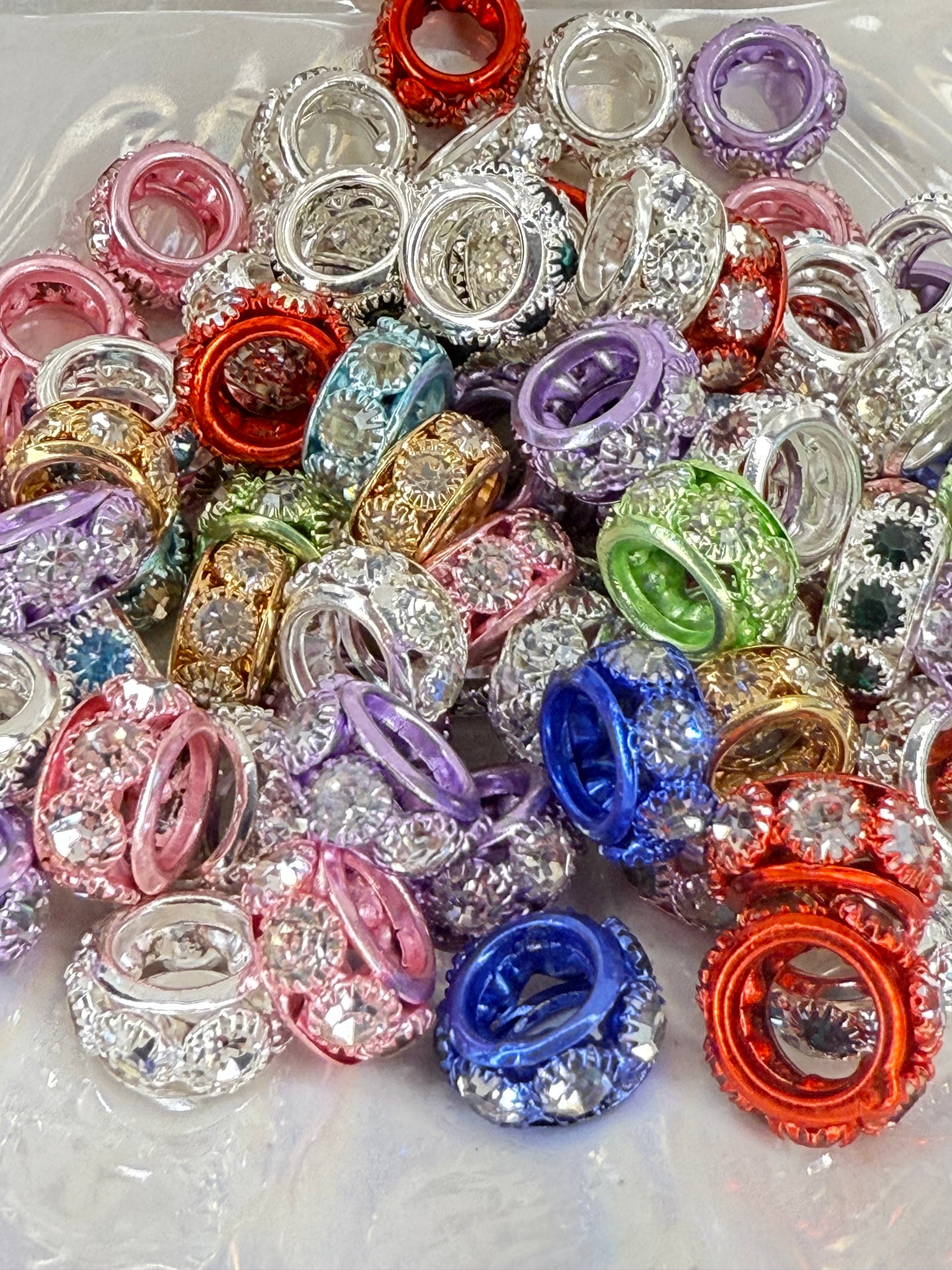 R82-(10PCS) 13mm High-Quality Multi Color Rhinestone Round Style Metal Spacer/Wheel Beads for DIY