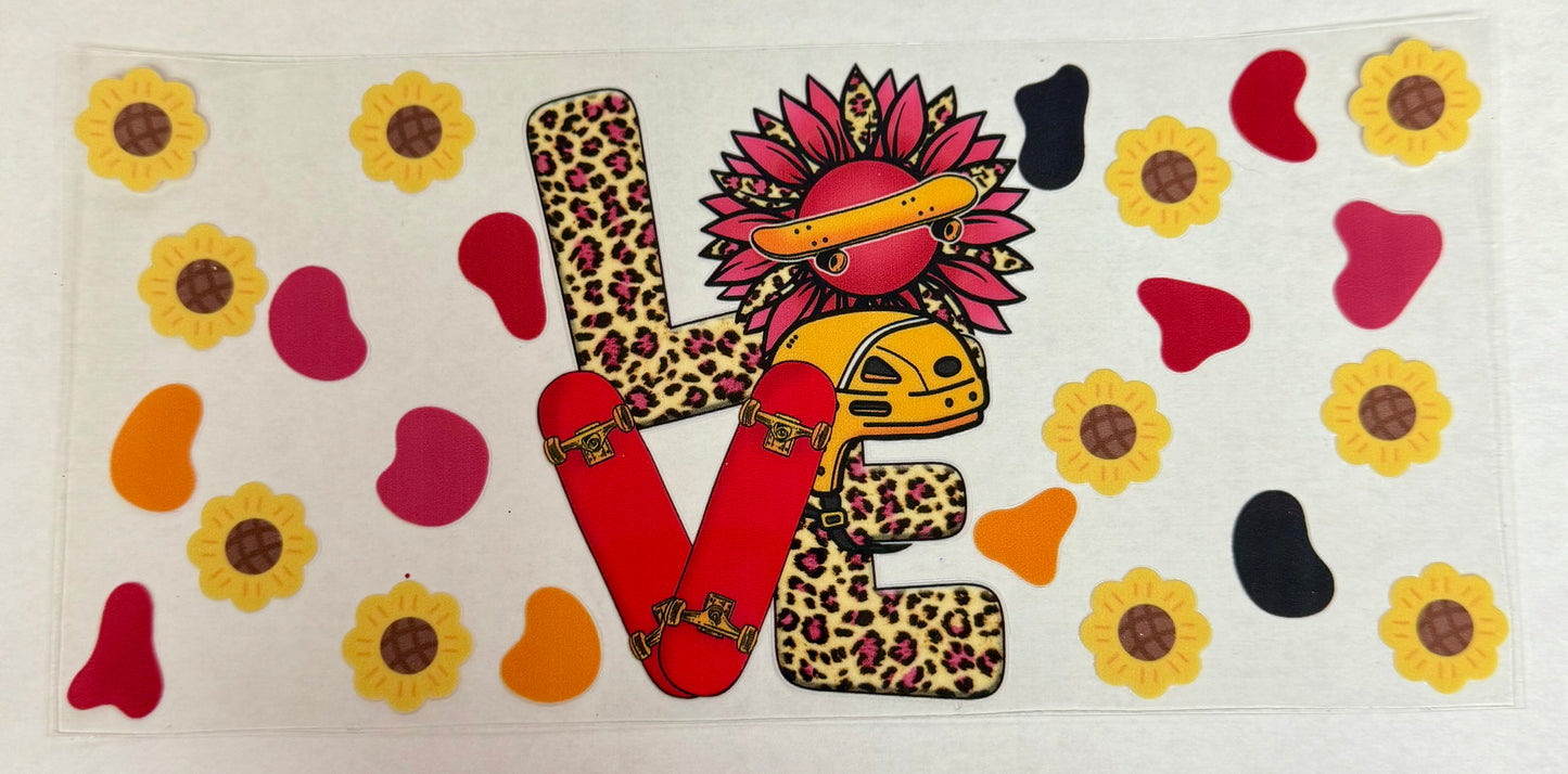 C562- (1PC) LOVE SKATEBOARD SUNFLOWER 16OZ UV DTF Transfer Wrap/Sticker for Cup/Tumbler