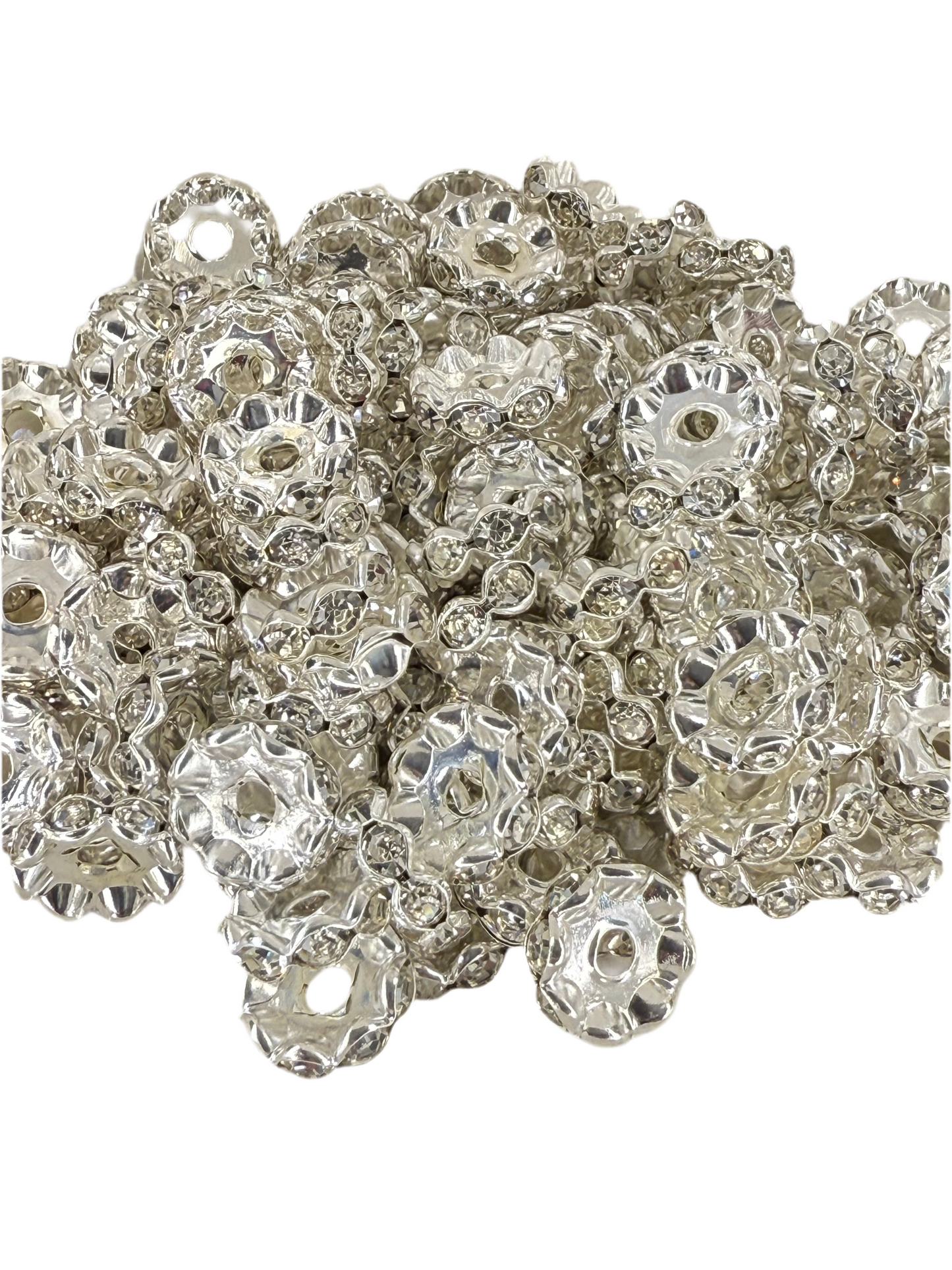 R78-(10PCS) 12mm Clear SILVER Rhinestone Wavy Round Style Acrylic/Plastic Spacer Beads for DIY