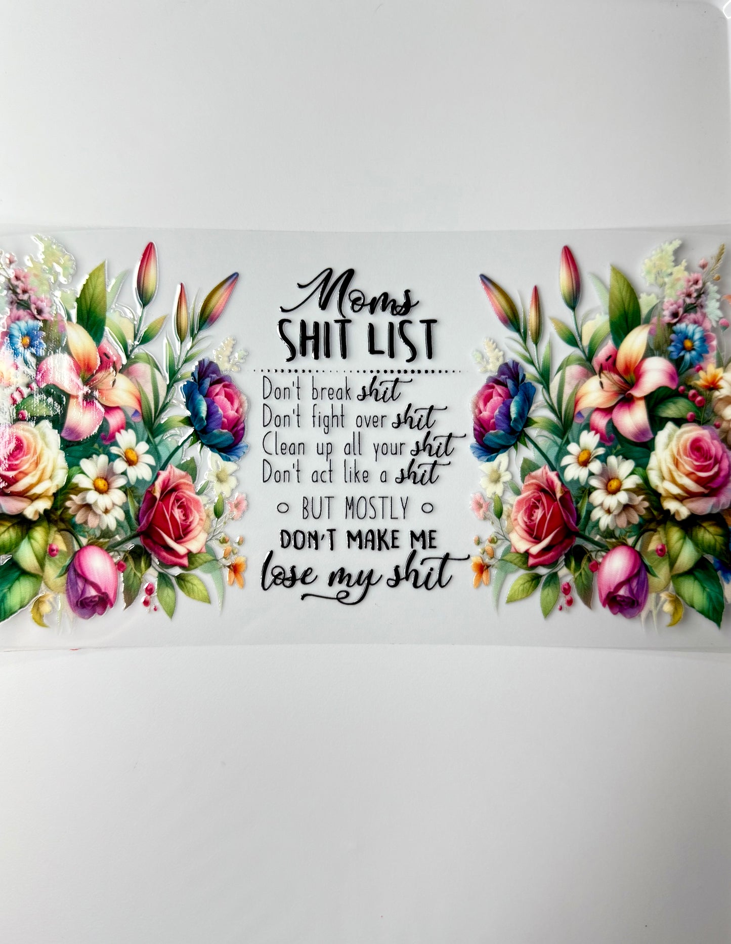 C13- Moms SH** List with colorful flowers 16OZ UV DTF Transfer Wrap/Sticker for Cup/Tumbler