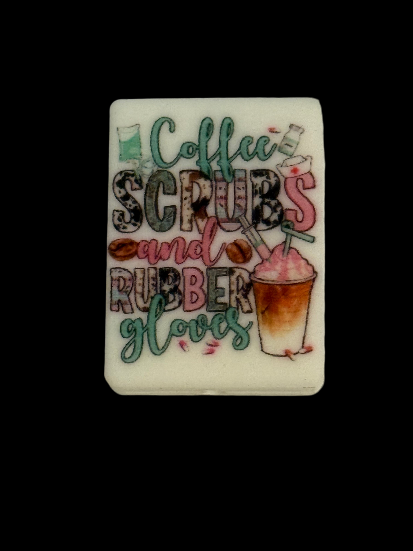 F/C12- (1)PC 1.2" Coffee Scrubs and Rubber Gloves Focal Bead for DIY Keychains, Wristlets, Cup Charms, Car Charms ETC
