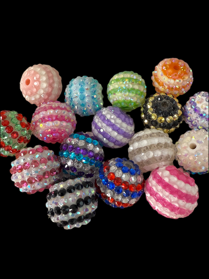 R17- MIXED COLOR (5PCS) 20mm Striped solid AB and Clear Jelly Bubblegum Acrylic RHINESTONE Beads for DIY