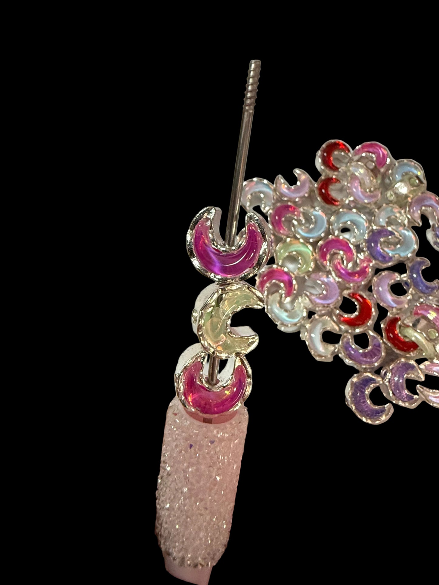 R159- (5PCS) Small 13mm High Quality Alloy Rhinestone Moon Mixed OPAL Color Beads for DIY