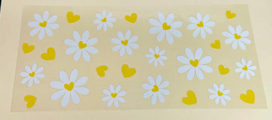 C286- (1PC) DAISY/HEARTS 16OZ UV DTF Transfer Wrap/Sticker for Cup/Tumbler