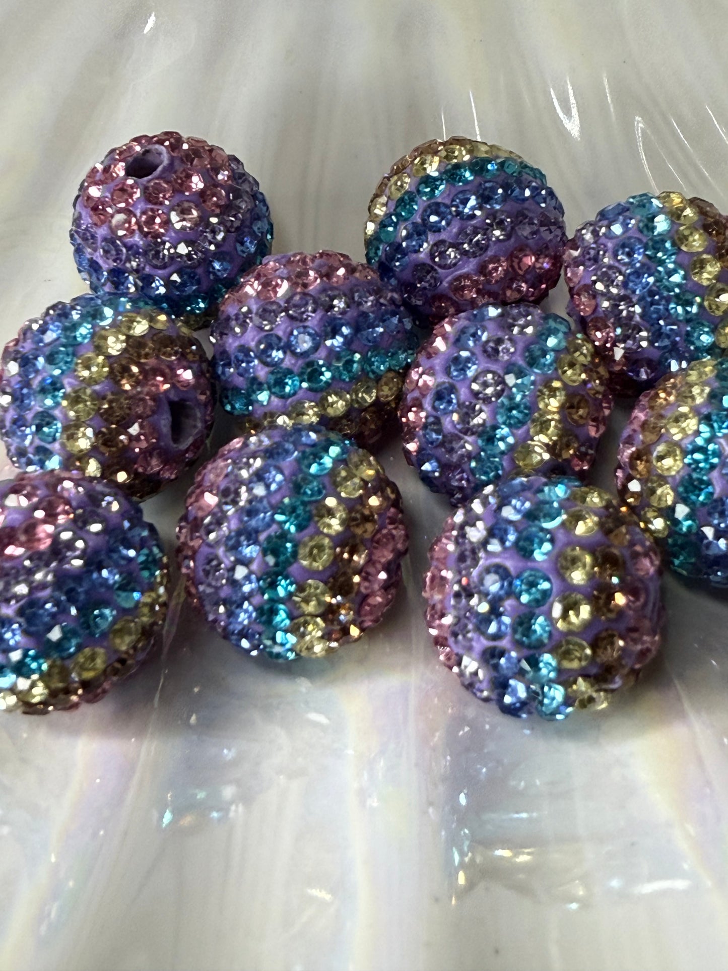 R37- (10PCS) 16mm Pastel Yellow/pink/blue/teal/ pave-rhinestones with Polymer Clay Core Beads for DIY
