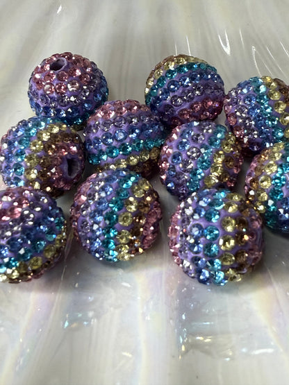 R37- (10PCS) 16mm Pastel Yellow/pink/blue/teal/ pave-rhinestones with Polymer Clay Core Beads for DIY