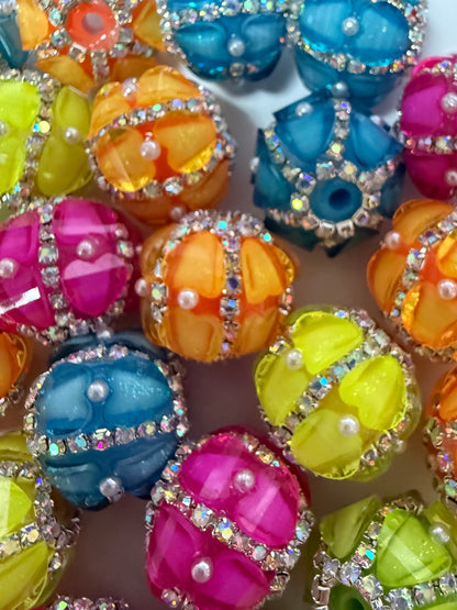 R141- (5PCS) 19mm High Quality Mixed NEON Colors Round Rhinestone W/Hearts Beads for DIY (Copy)