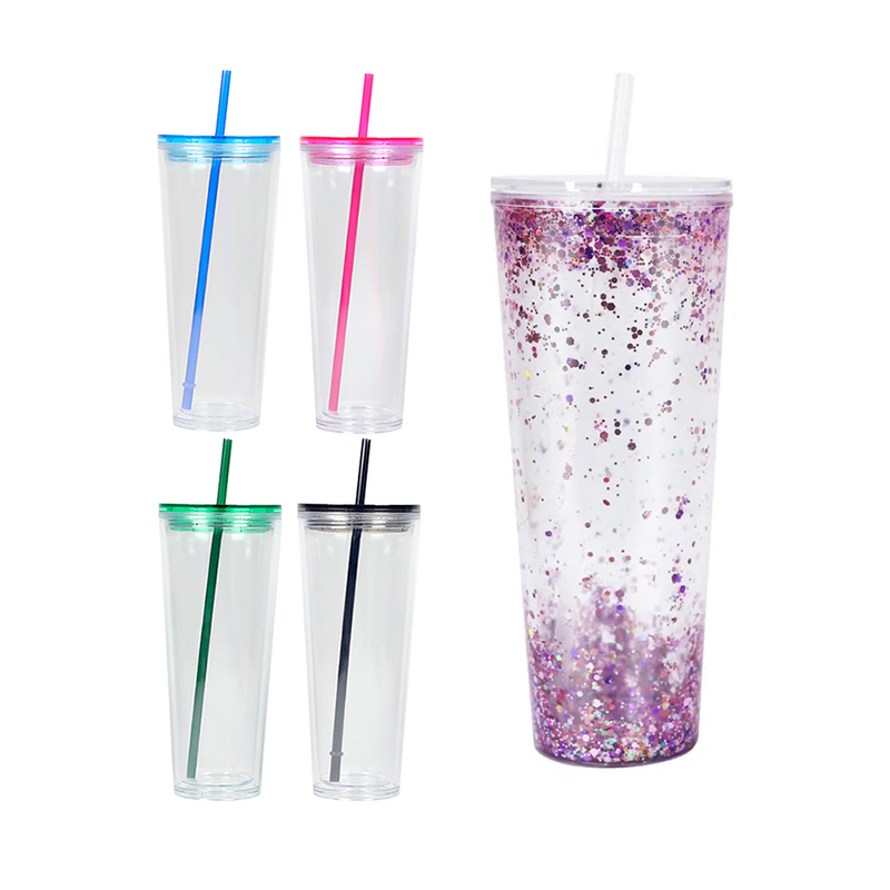 (1)- Personalized 24oz ACRYLIC Snow Globe Tapered Style Tumbler