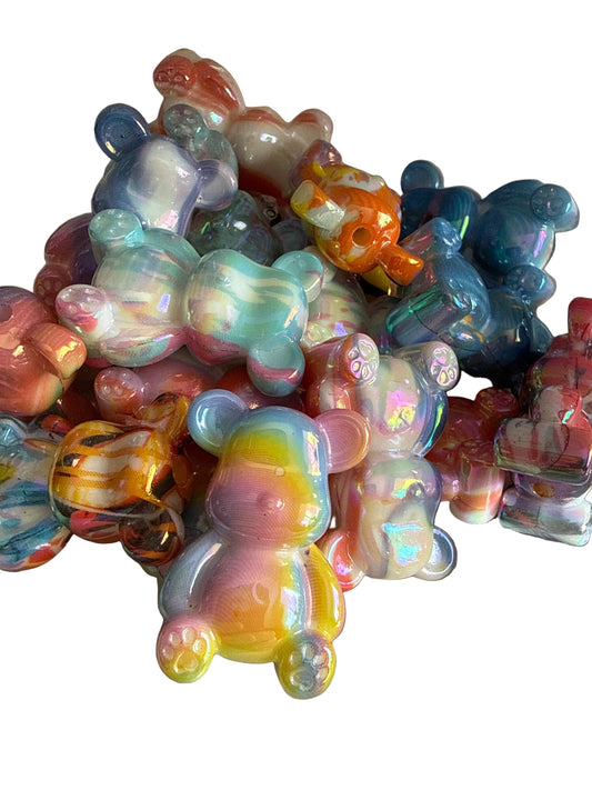 A14- (5PCS)- RAINBOW Pattern/Colors UVAB Coated Acrylic Bear Beads