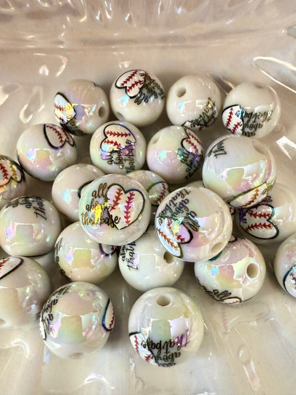 B8- (10PCS) 16mm White UVAB All about that base Sports Bubblegum Acrylic Beads for DIY