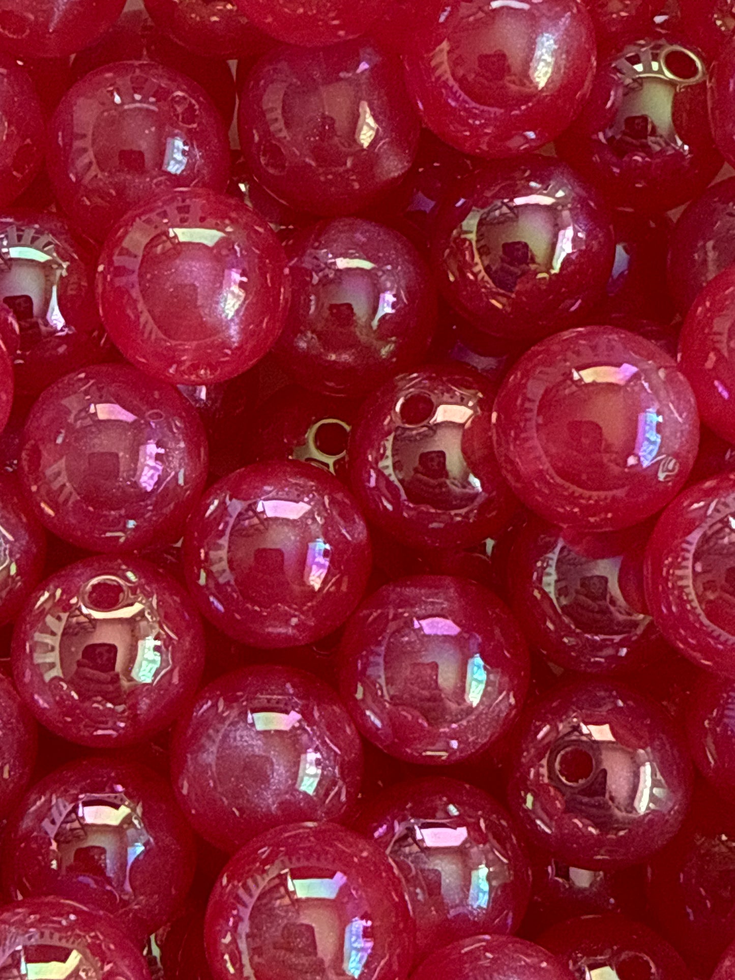 GGB11- (10PCS) 15mm STUNNING HOT PINK GLOW Rainbow UVAB Galaxy Shimmer Iridescent Acrylic Beads for DIY