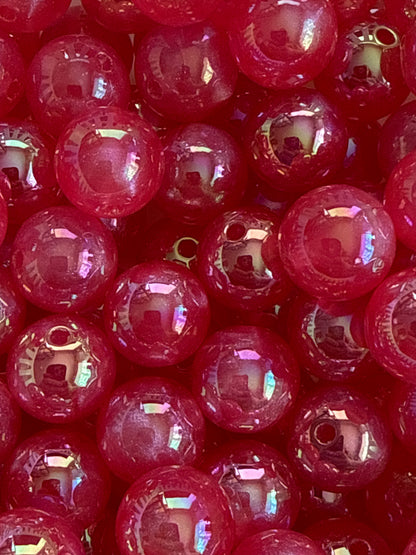 GGB11- (10PCS) 15mm STUNNING HOT PINK GLOW Rainbow UVAB Galaxy Shimmer Iridescent Acrylic Beads for DIY
