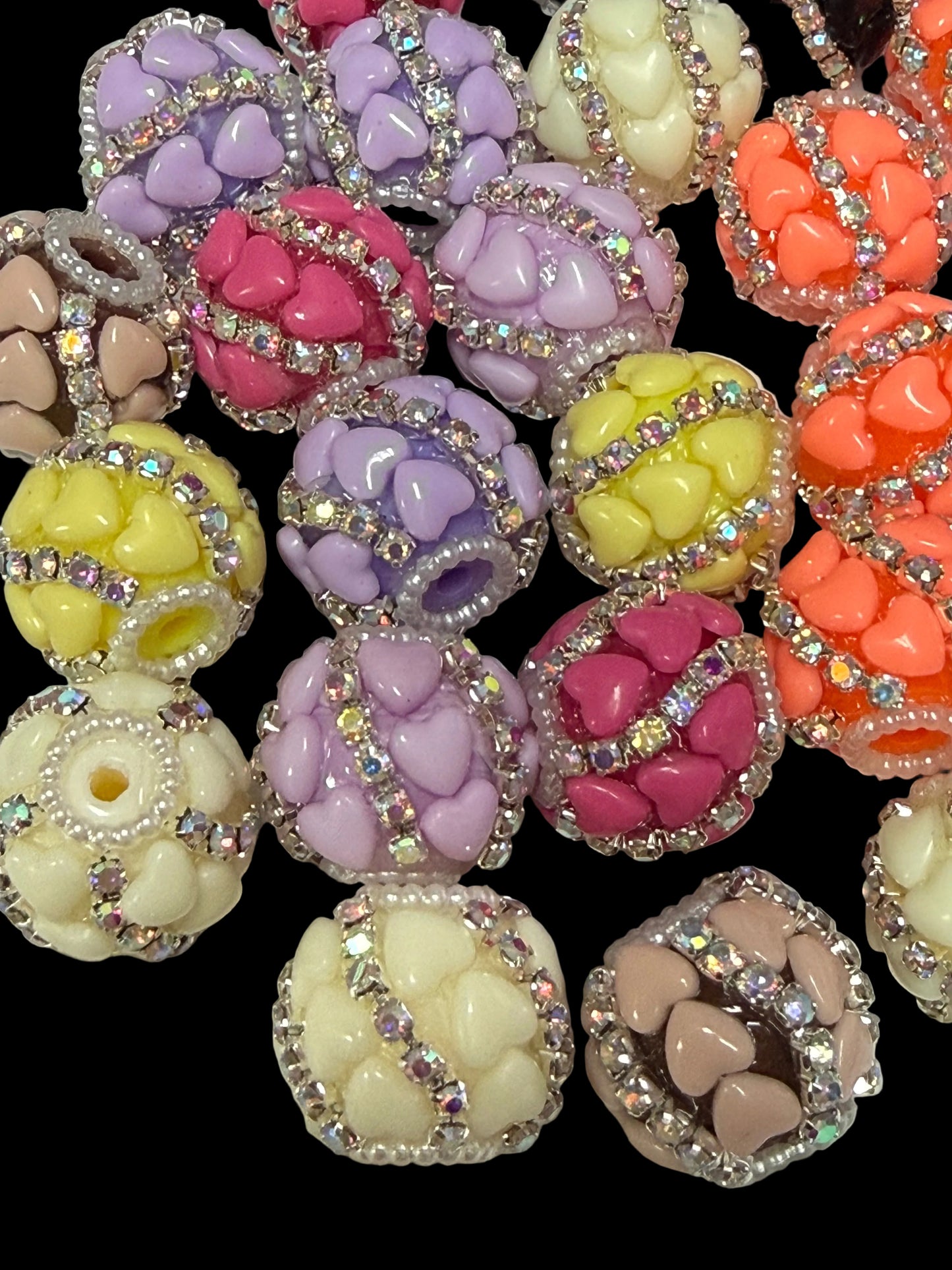 R138- (5PCS) 19mm High Quality Mixed Colors Round Rhinestone W/Hearts Beads for DIY