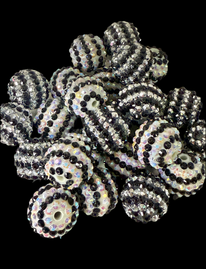 R17- BLK/WHT AB and Silver/BLK (10PCS) 20mm Striped Solid and AB Jelly Bubblegum Acrylic RHINESTONE Beads for DIY