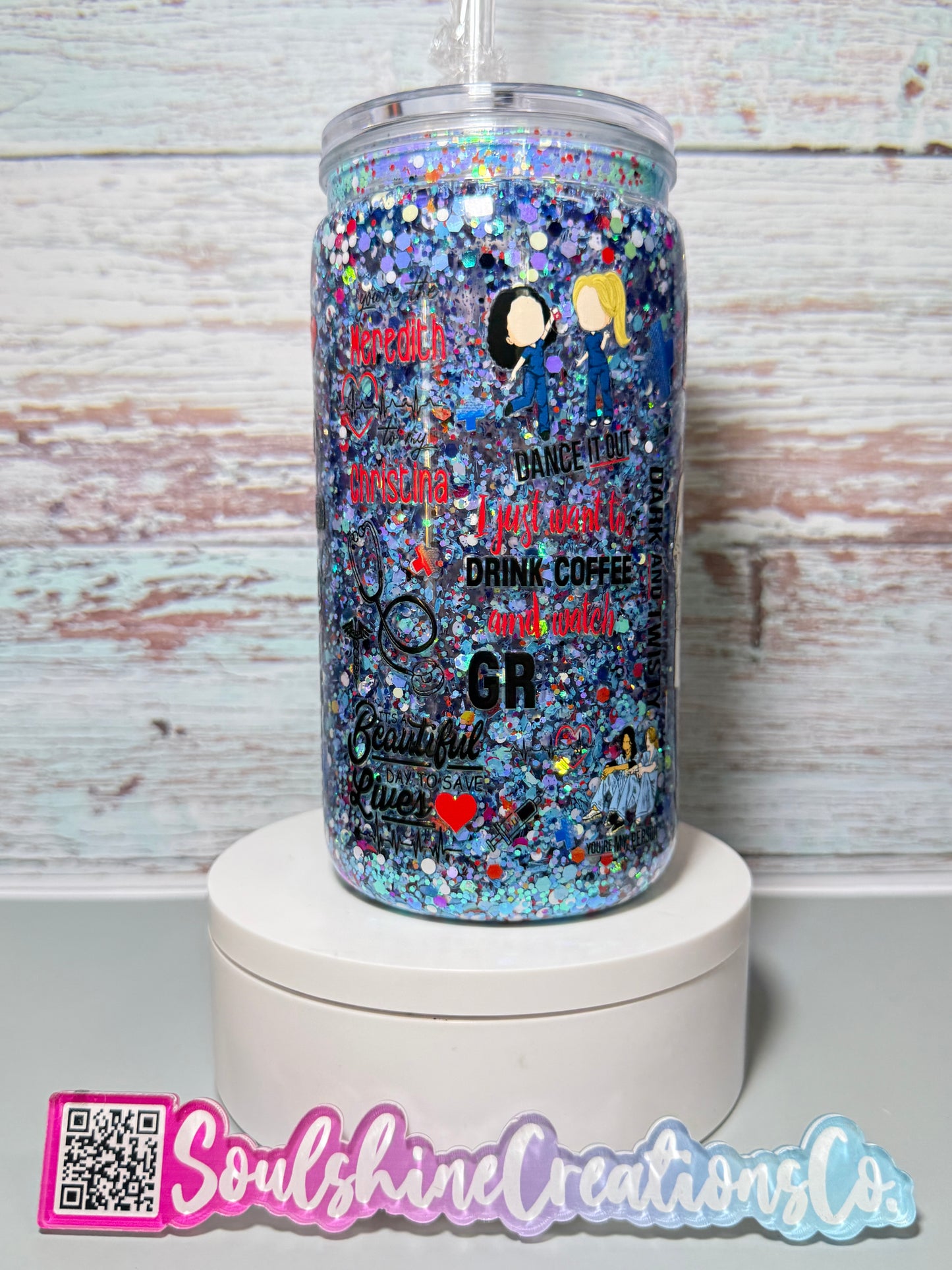 (1)- Ready To Ship Grey’s Anatomy/Medical Design 16OZ ACRYLIC Snow Globe Tumbler