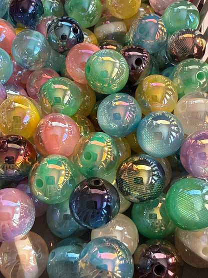 B78- (10PCS) 15mm Mixed Color Cat Eye/Snake Skin Pattern UVAB Round Acrylic Beads For DIY