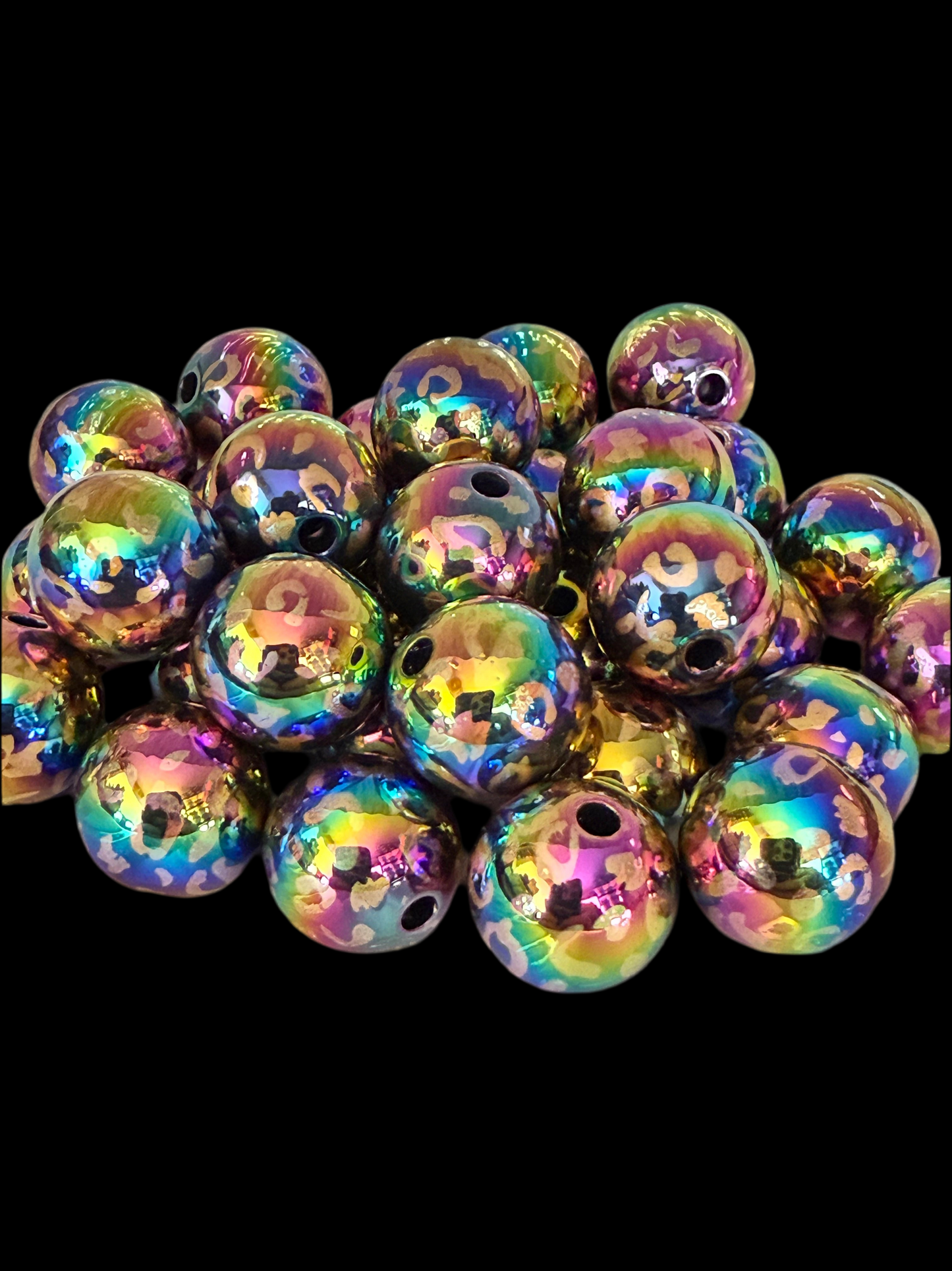 B4- (10PCS) 16mm Black UVAB Leopard print Bubblegum Acrylic Beads for DIY