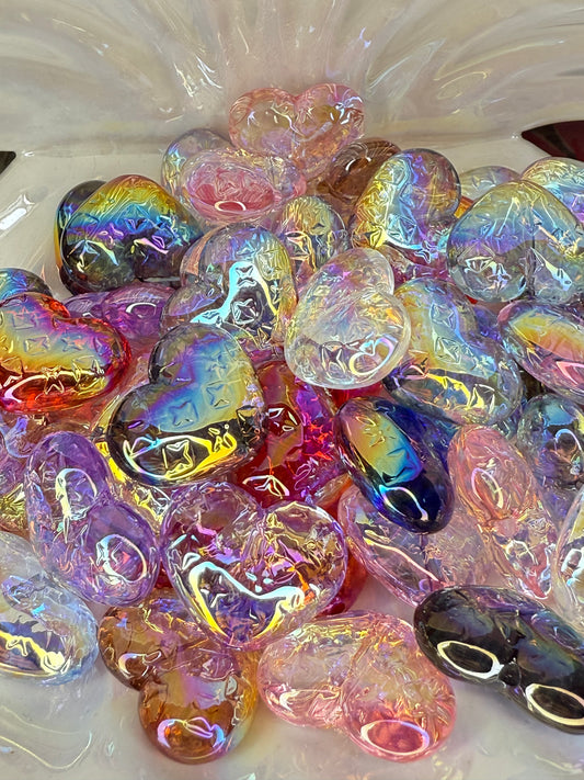 SB2-6 (10PCS) 25mm 3D UVAB Hearts Mixed Color W/Embossed Clovers Beads DIY