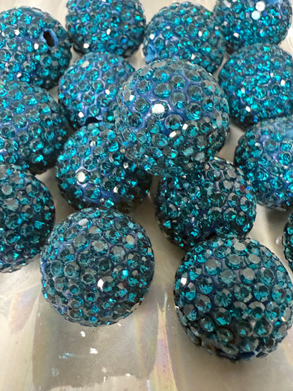 R35- (10PCS) 16mm Teal Pave-rhinestones with Polymer Clay Core Beads for DIY