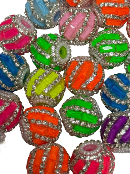 R140- (5PCS) 19mm High Quality Mixed NEON Colors Round Rhinestone Beads for DIY