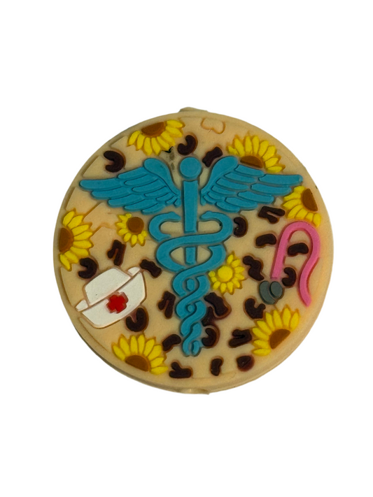 F/C8- (1)PC 1.1" Round Leopard Print W/Stethoscope/Nurse hat/ Caduceus Symbol Focal Bead for DIY Keychains, Wristlets, Cup Charms, Car Charms ETC