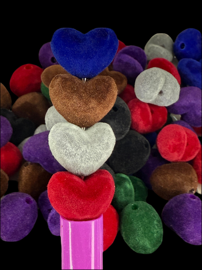 S1- (10PCS) 18mm Mixed Colors Fuzzy Flocked Velvet Soft Touch Heart Beads DIY