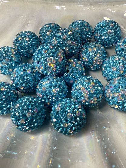 R36- (10PCS) 16mm Sky Blue AB Pave-rhinestones with Polymer Clay Core Beads for DIY