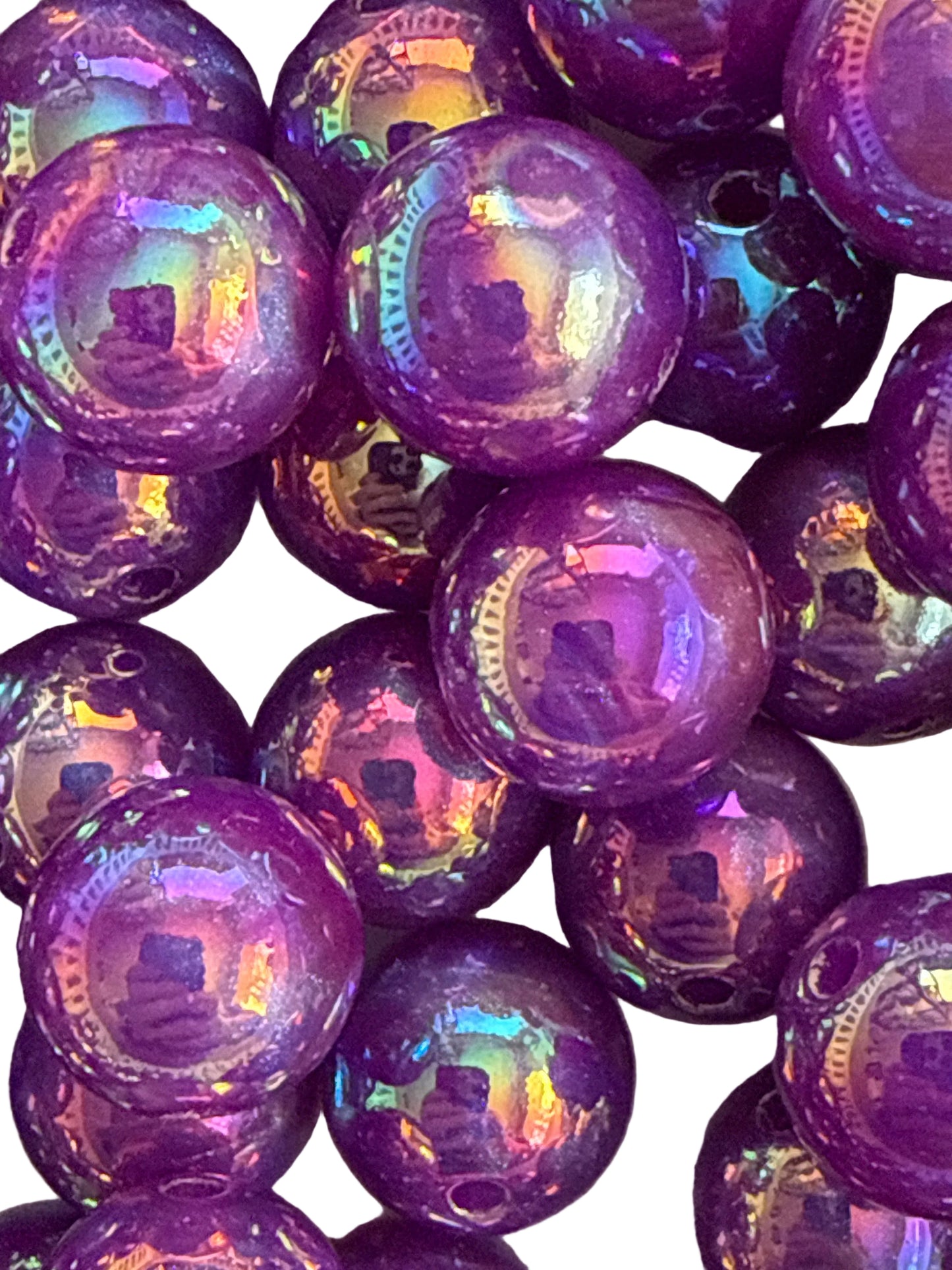 GGB8- (10PCS) 15mm STUNNING PURPLE GLOW Rainbow UVAB Galaxy Shimmer Iridescent Acrylic Beads for DIY