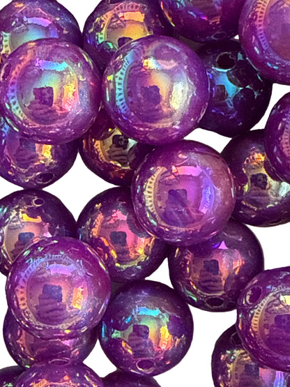 GGB8- (10PCS) 15mm STUNNING PURPLE GLOW Rainbow UVAB Galaxy Shimmer Iridescent Acrylic Beads for DIY