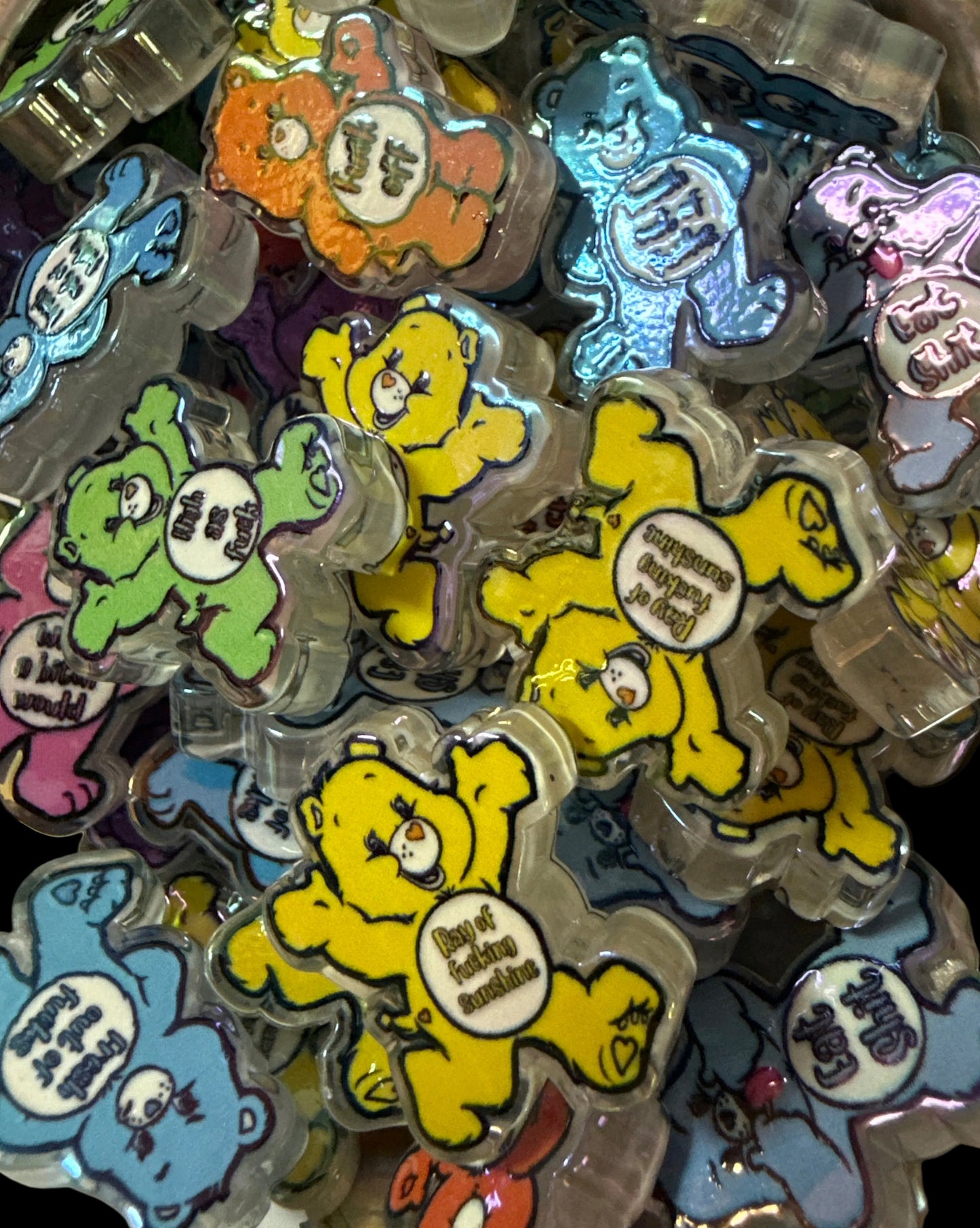C/L B23- (10PCS) 24mm Bad Word Care Bears MIX Color Flat UVAB Iridescent Rainbow Acrylic Beads For DIY