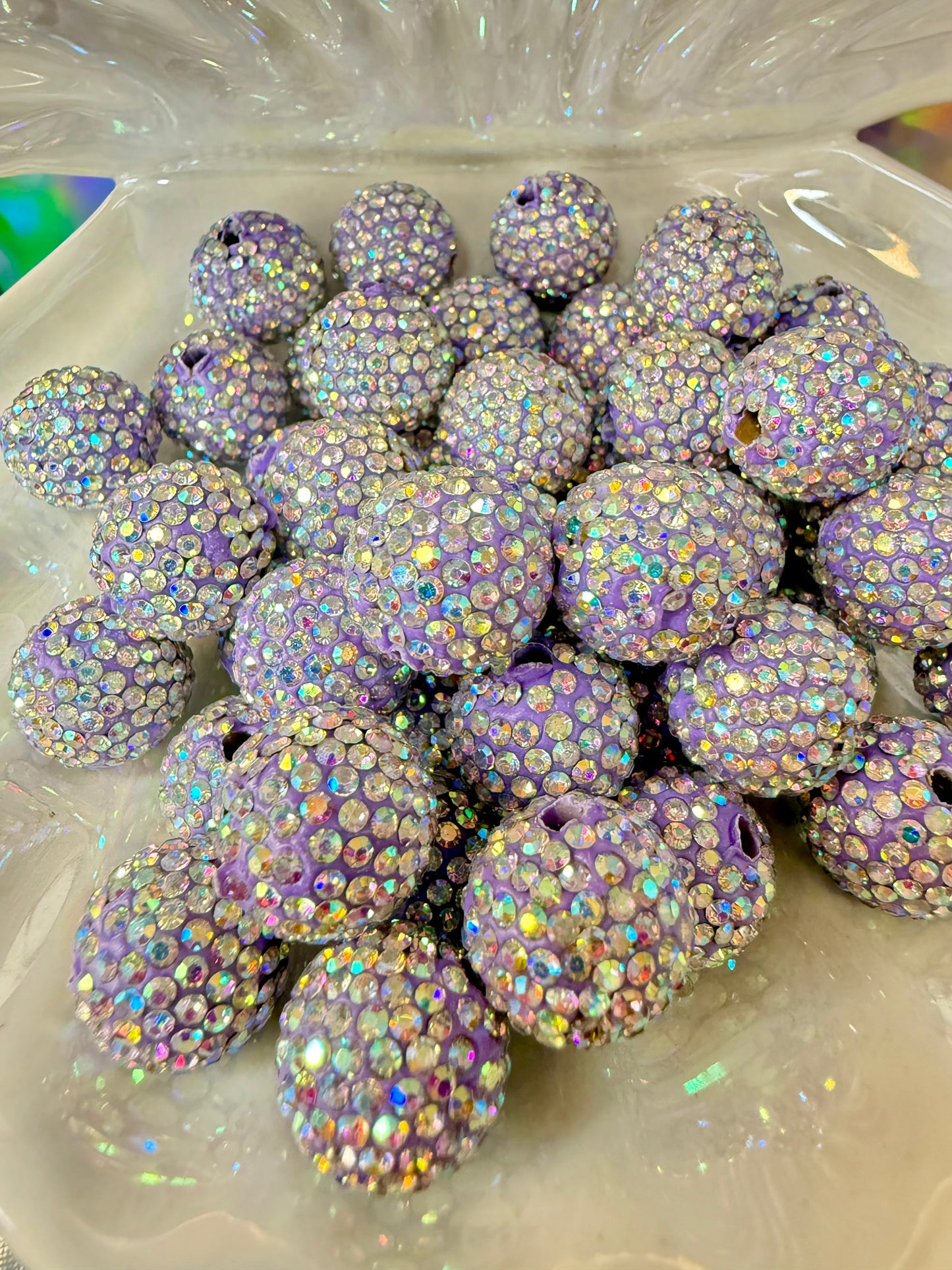 R13- (10PCS) 16mm Lavender AB Pave-rhinestones with Polymer Clay Core Beads for DIY