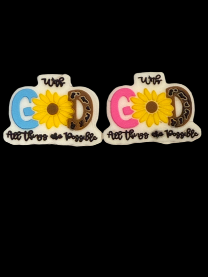 F/R14- (1)PC 1.1" Choose your color- With GOD All things are Possible Focal Bead for DIY Keychains, Wristlets, Cup Charms, Car Charms ETC