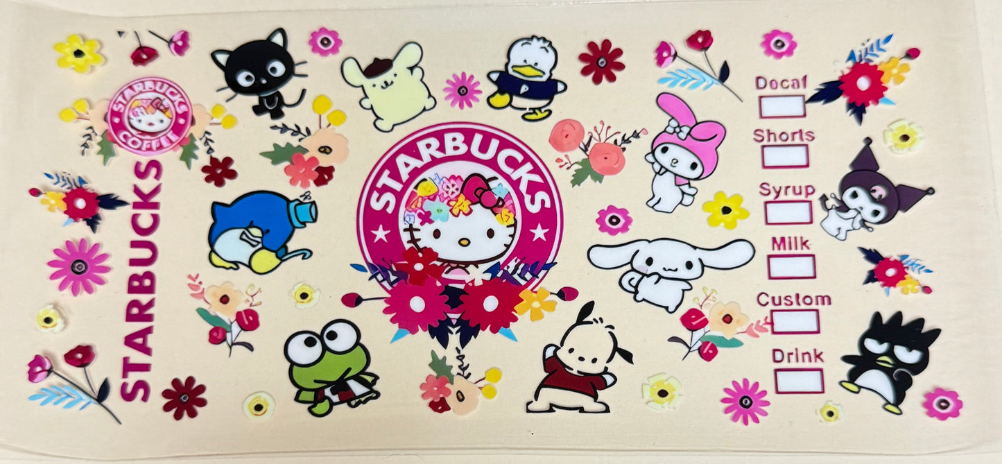 C495- (1PC) HELLO KITTY 16OZ UV DTF Transfer Wrap/Sticker for Cup/Tumbler