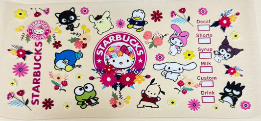 C495- (1PC) HELLO KITTY 16OZ UV DTF Transfer Wrap/Sticker for Cup/Tumbler