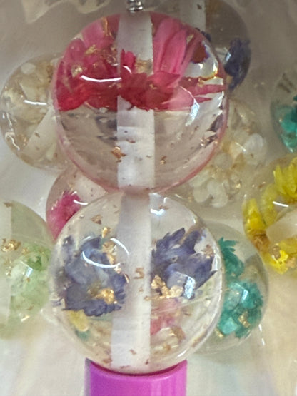 R44- (5PCS) 20mm Multi-Color Transparent Resin Dried Floating Floating Flower W/Gold Glitter Flakes Resin Bubblegum Beads for DIY