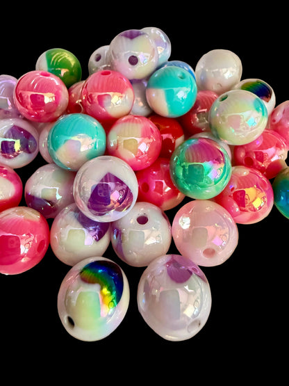 B17- (10PCS) 16mm Mixed Color w/hearts UVAB Bubblegum Acrylic Beads for DIY