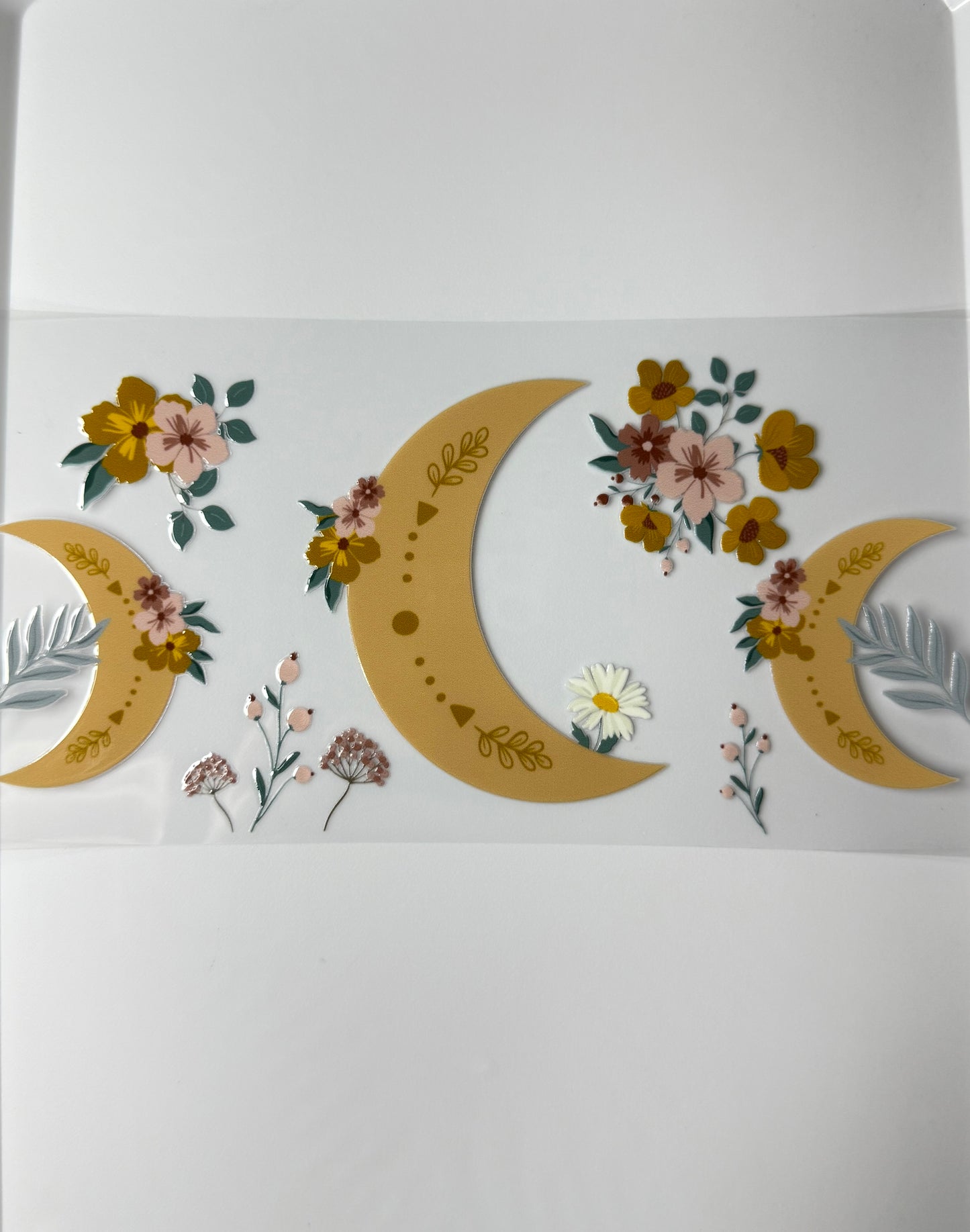 C65- Crescent Moon theme with colorful flowers 16OZ UV DTF Transfer Wrap/Sticker for Cup/Tumbler