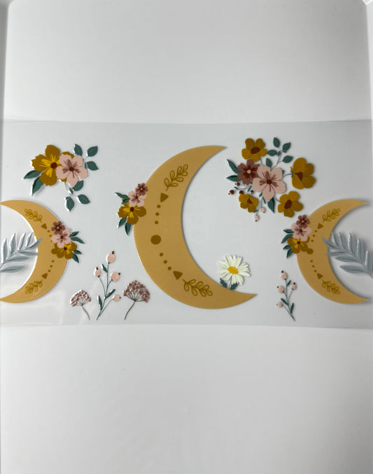 C65- Crescent Moon theme with colorful flowers 16OZ UV DTF Transfer Wrap/Sticker for Cup/Tumbler