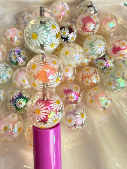 B11- (10PCS) 16mm Daisy Clear Double Layer W/Mixed Color Centers UVAB Dance Bubblegum Mixed Acrylic Beads for DIY