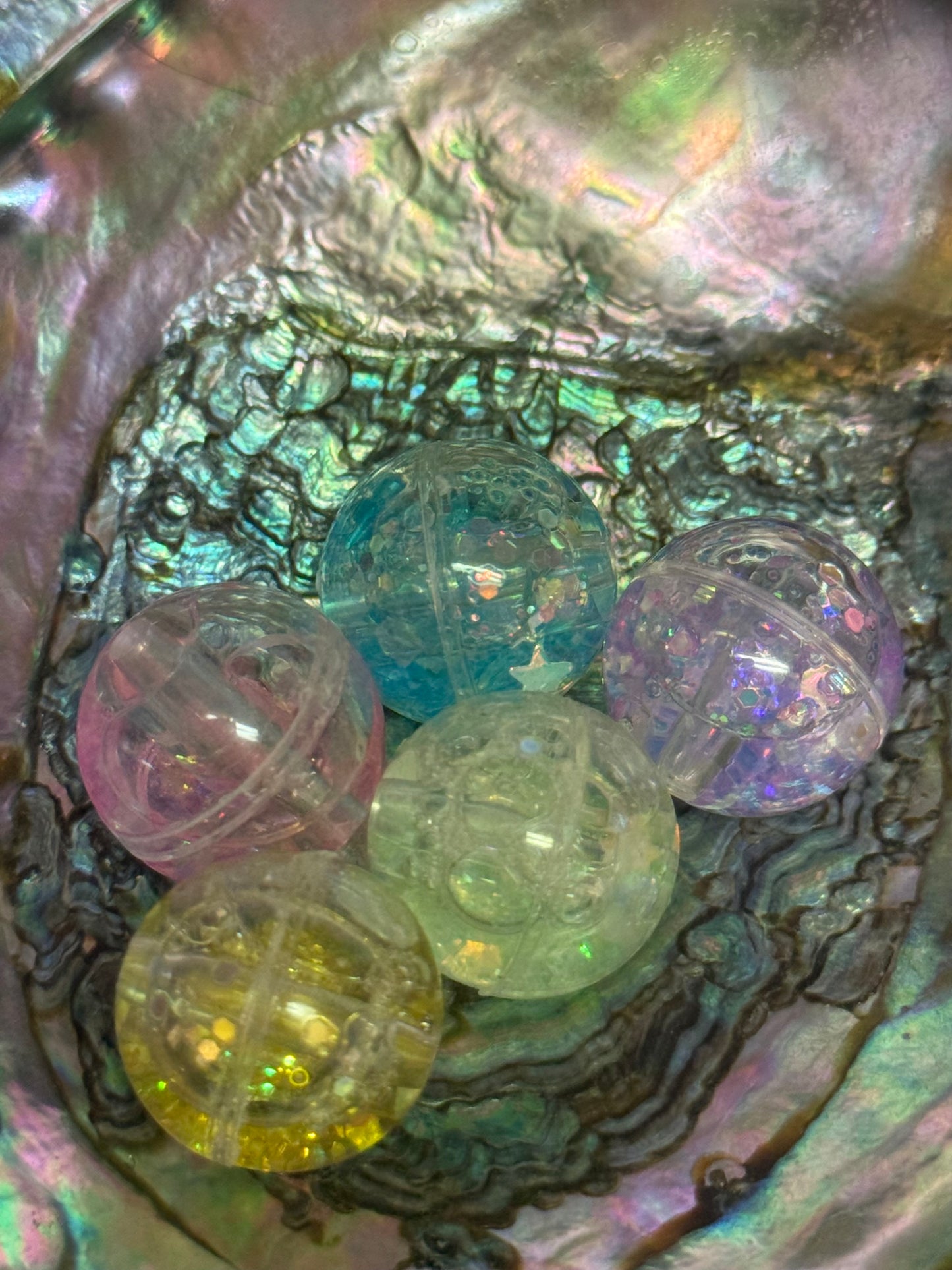 WB-1 (5PCS) 17mm Transparent Oil Liquid Core W/Glitter Inside Round Acrylic Beads For DIY