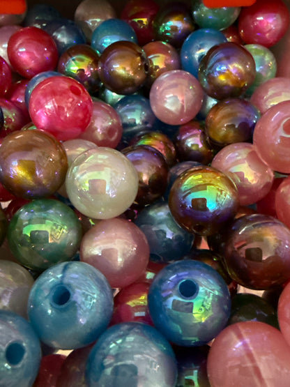 B99- (10PCS) 16mm STUNNING GLOW Rainbow Colors Galaxy UVAB Glitter Shimmer Acrylic Beads for DIY