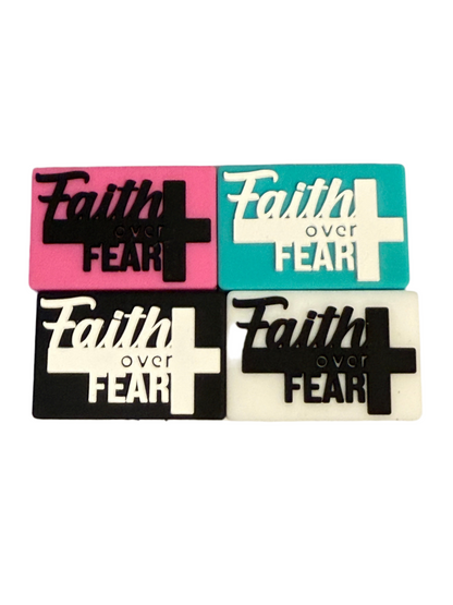 F/R10- (1)PC 1.2" Choose your color- Faith over Fear W/Cross Focal Bead for DIY Keychains, Wristlets, Cup Charms, Car Charms ETC
