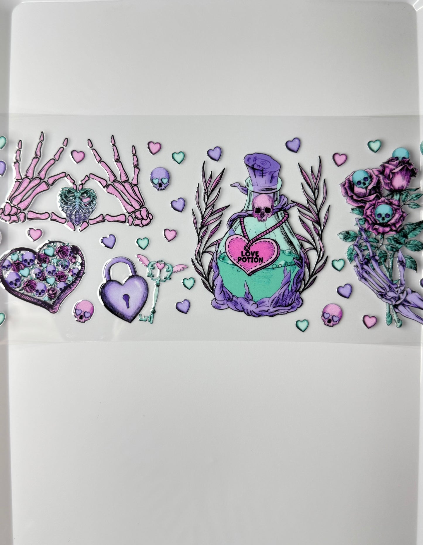 C64- Pastel Love Potion, and skull theme 16OZ UV DTF Transfer Wrap/Sticker for Cup/Tumbler