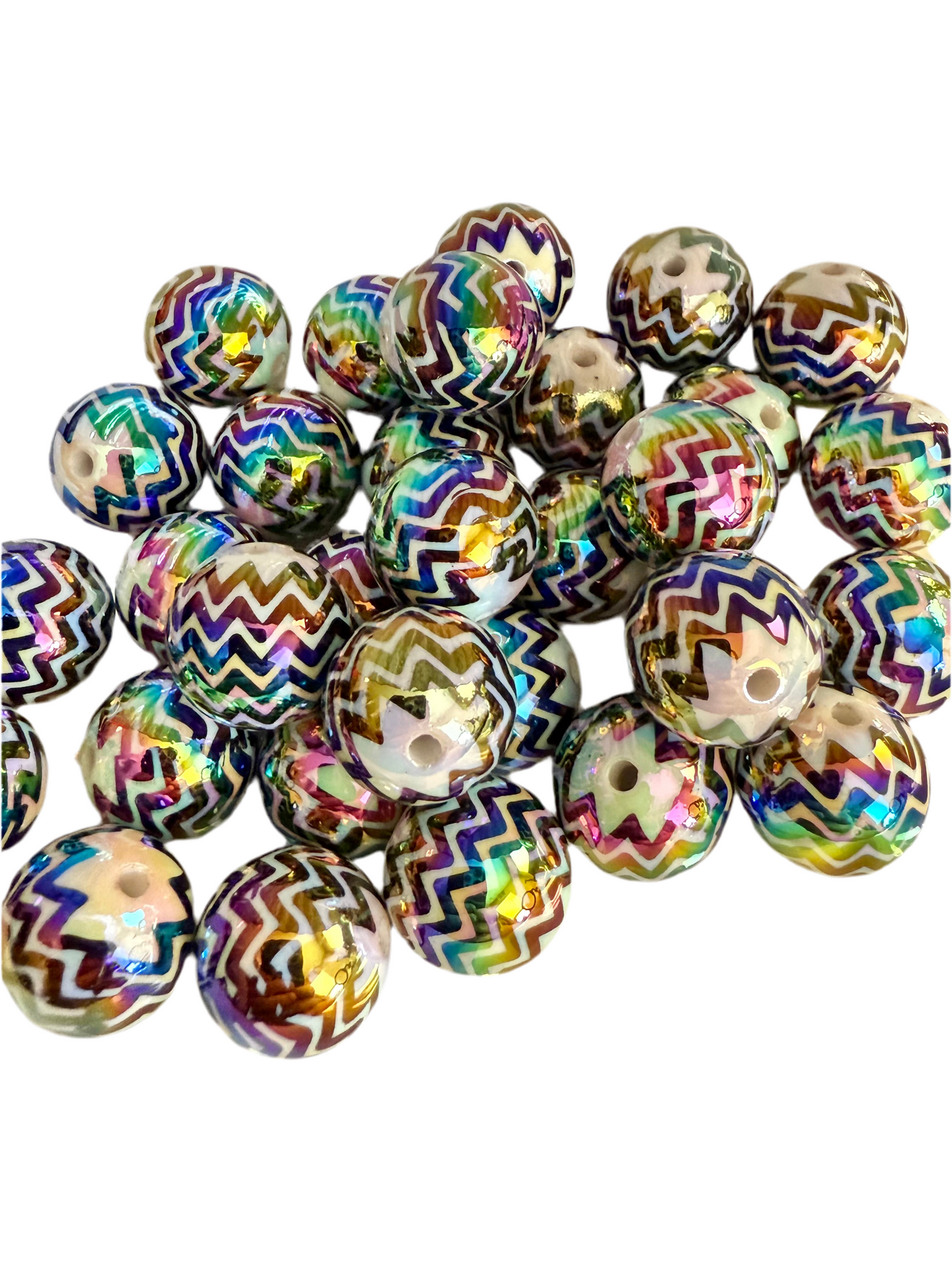 B13- (10PCS) 16mm White W/Black Chevron UVAB Bubblegum Acrylic Beads for DIY
