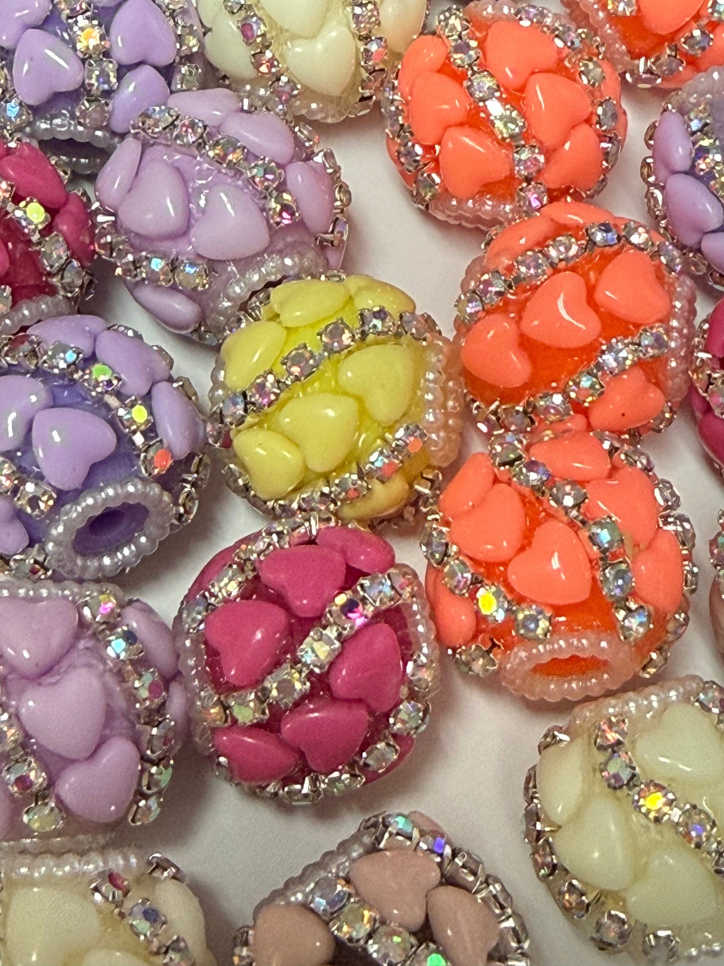 R138- (5PCS) 19mm High Quality Mixed Colors Round Rhinestone W/Hearts Beads for DIY