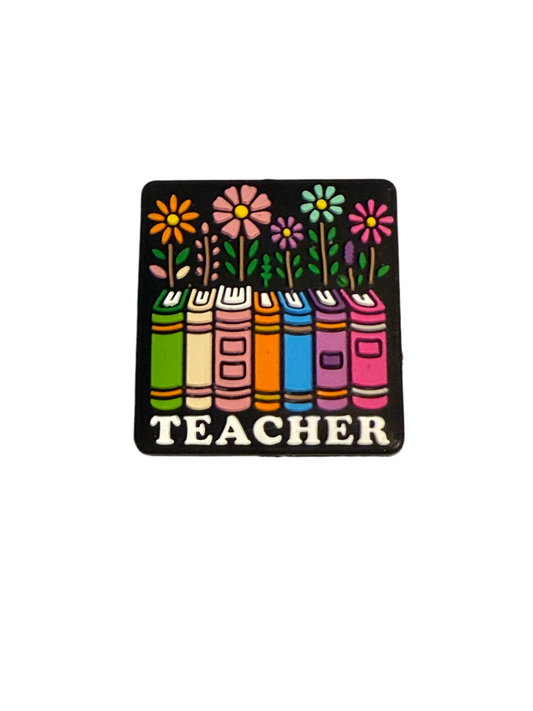 F/C42- (1)PC 1.1" TEACHER W/Colorful Books/Flowers Focal Bead for DIY Keychains, Wristlets, Cup Charms, Car Charms ETC