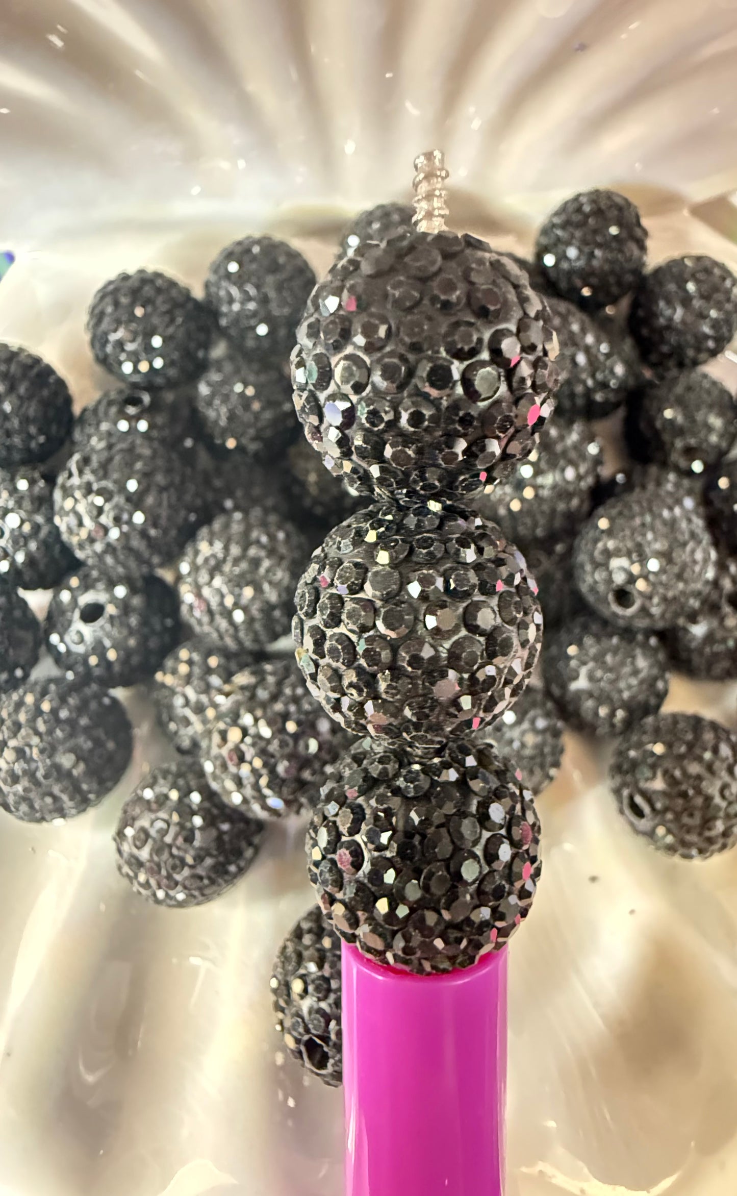 R14- (10PCS) 16mm Black Pave-rhinestones with Polymer Clay Core Beads for DIY